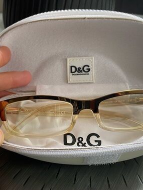 D&G Two-Tone Gold and Clear Rectangular Glasses